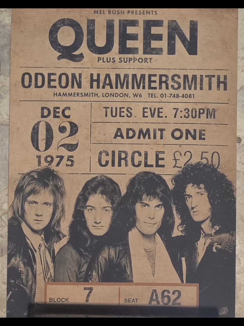 Queen Vintage Concert Poster Style Print - Sepia Black